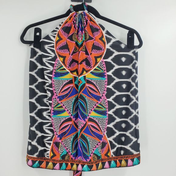 Trina Turk Tops - Trina Turk Bright Bold Vibrant Pattern Tie Neck